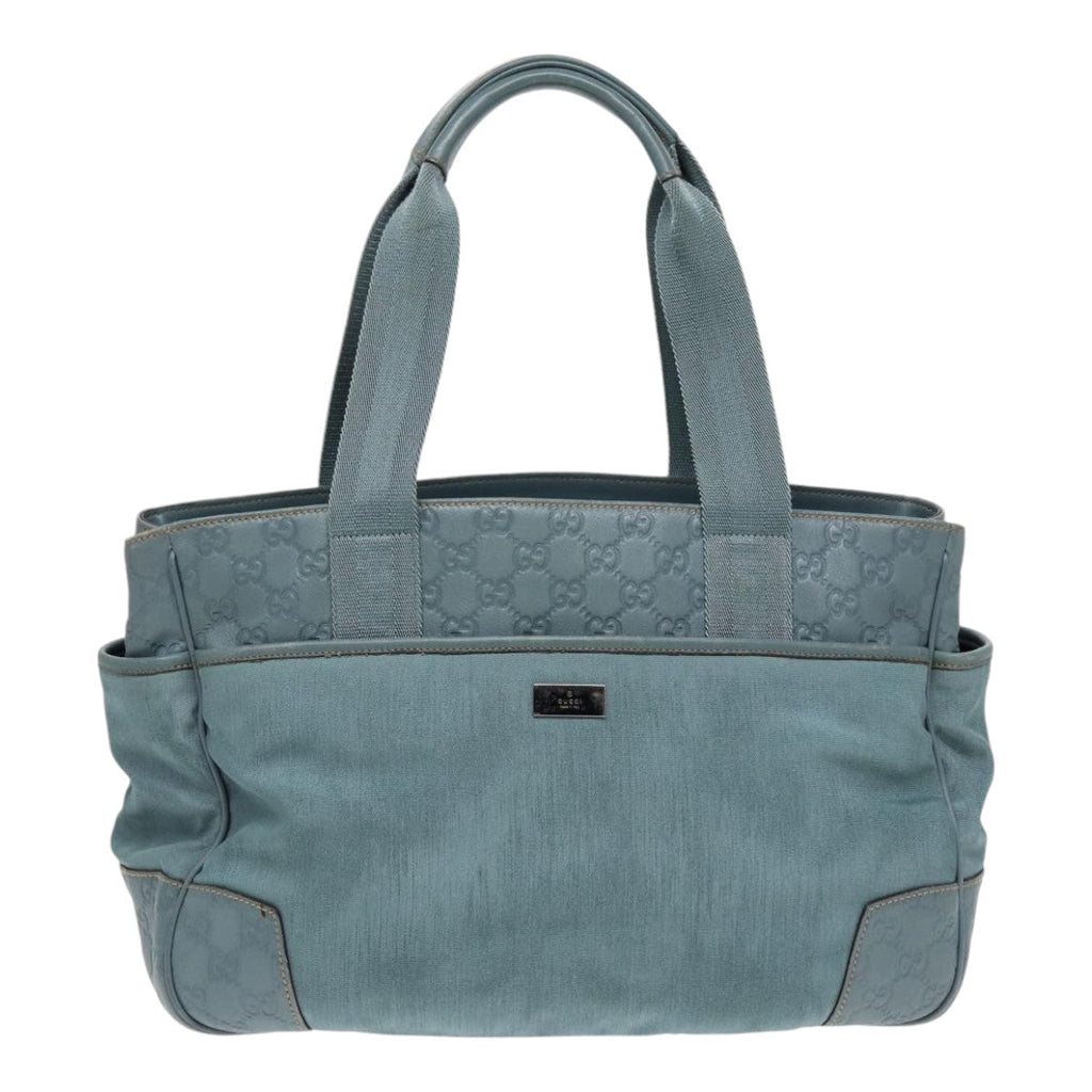 GUCCI GG Canvas Guccissima Tote Bag Nylon Leather Light Blue Silve 85527