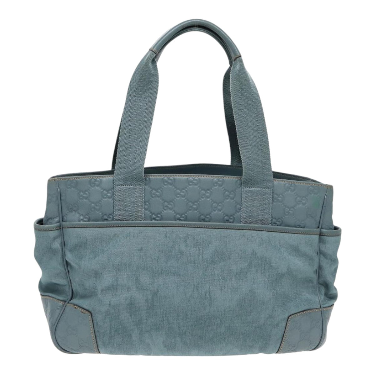 GUCCI GG Canvas Guccissima Tote Bag Nylon Leather Light Blue Silve 85527