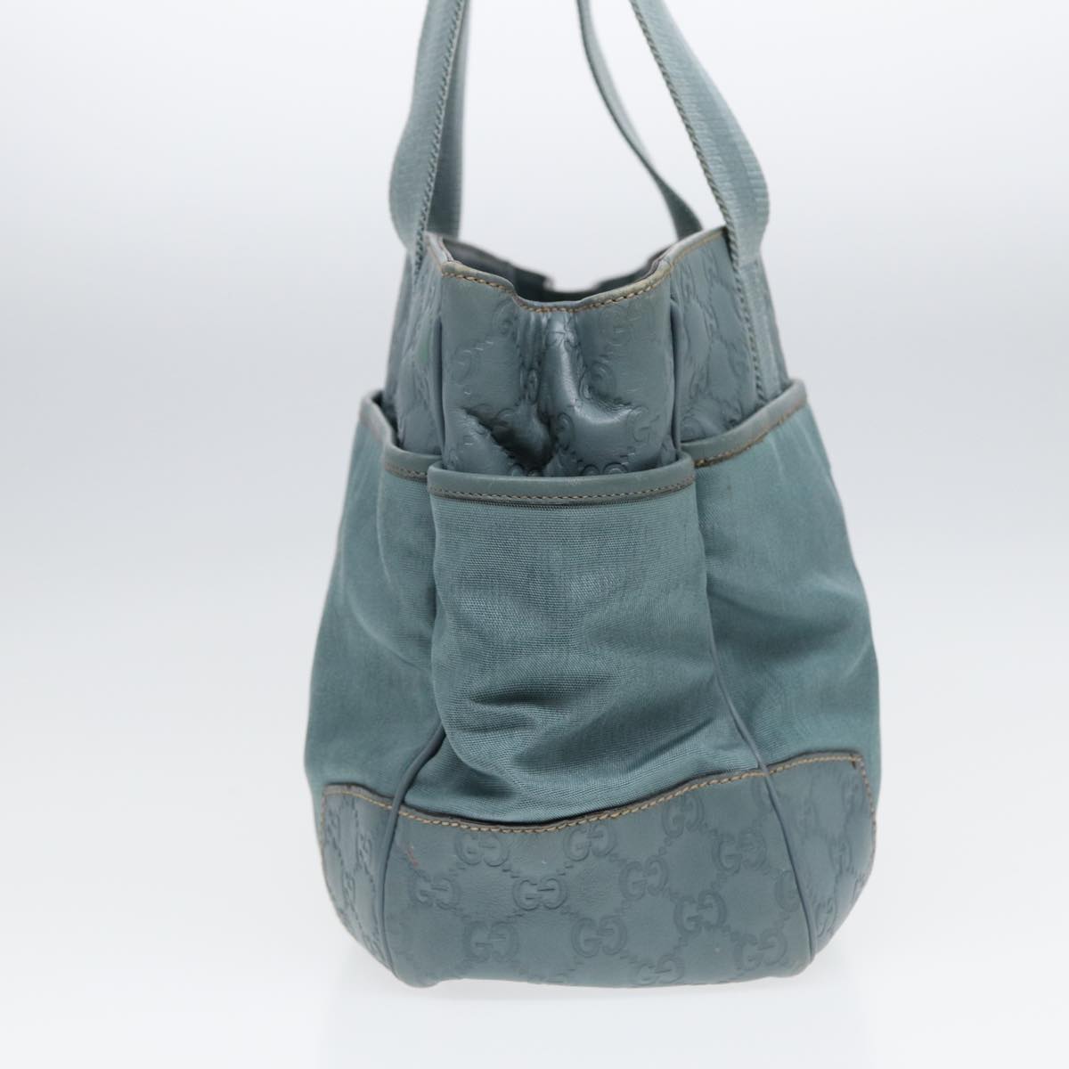 GUCCI GG Canvas Guccissima Tote Bag Nylon Leather Light Blue Silve 85527