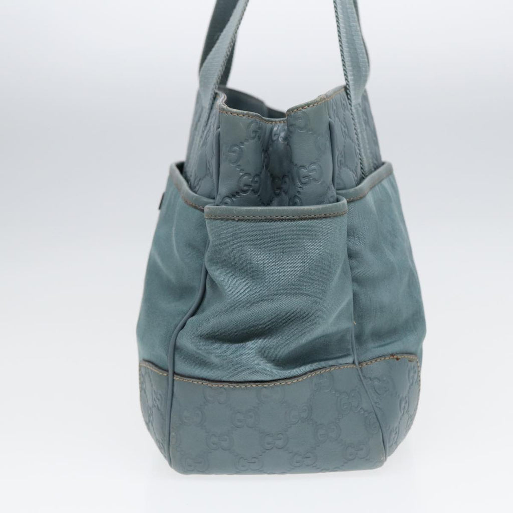 GUCCI GG Canvas Guccissima Tote Bag Nylon Leather Light Blue Silve 85527
