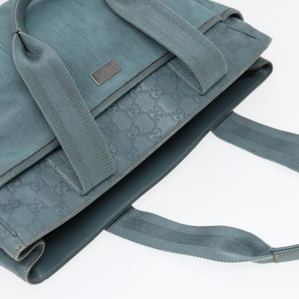 GUCCI GG Canvas Guccissima Tote Bag Nylon Leather Light Blue Silve 85527
