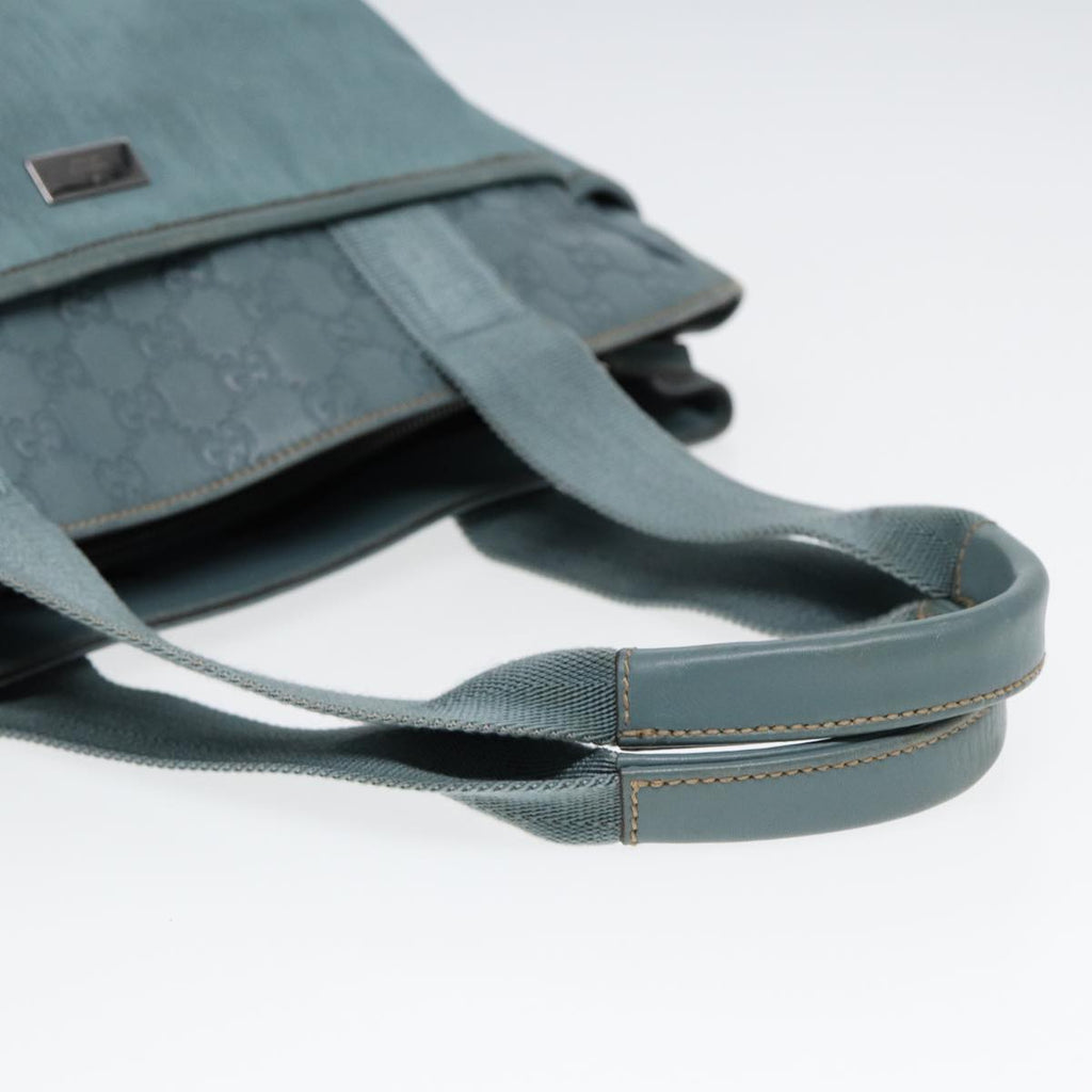 GUCCI GG Canvas Guccissima Tote Bag Nylon Leather Light Blue Silve 85527