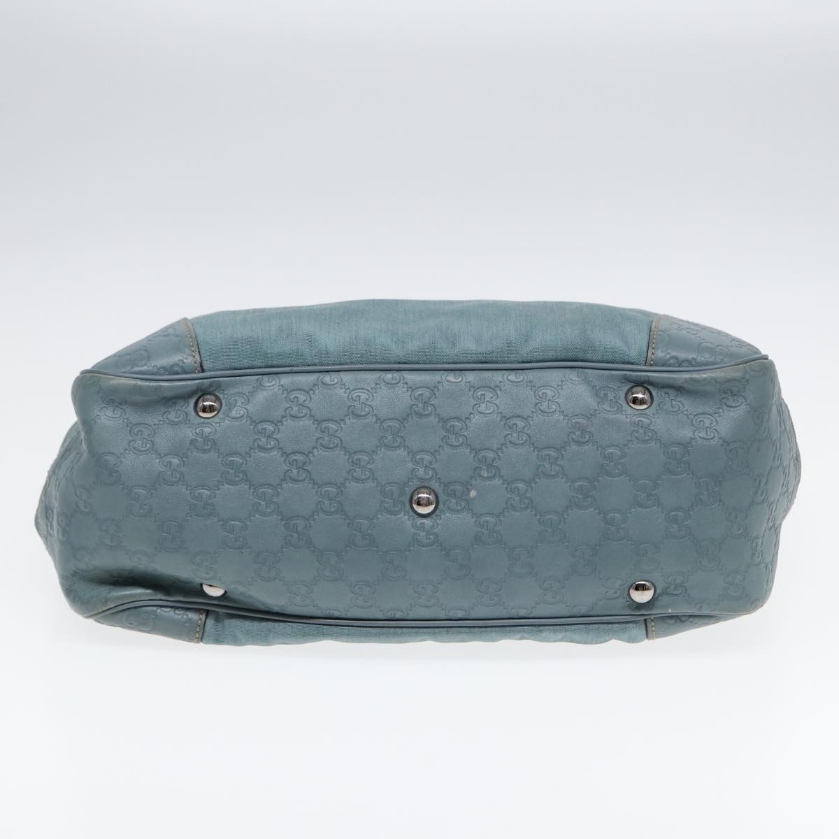 GUCCI GG Canvas Guccissima Tote Bag Nylon Leather Light Blue Silve 85527