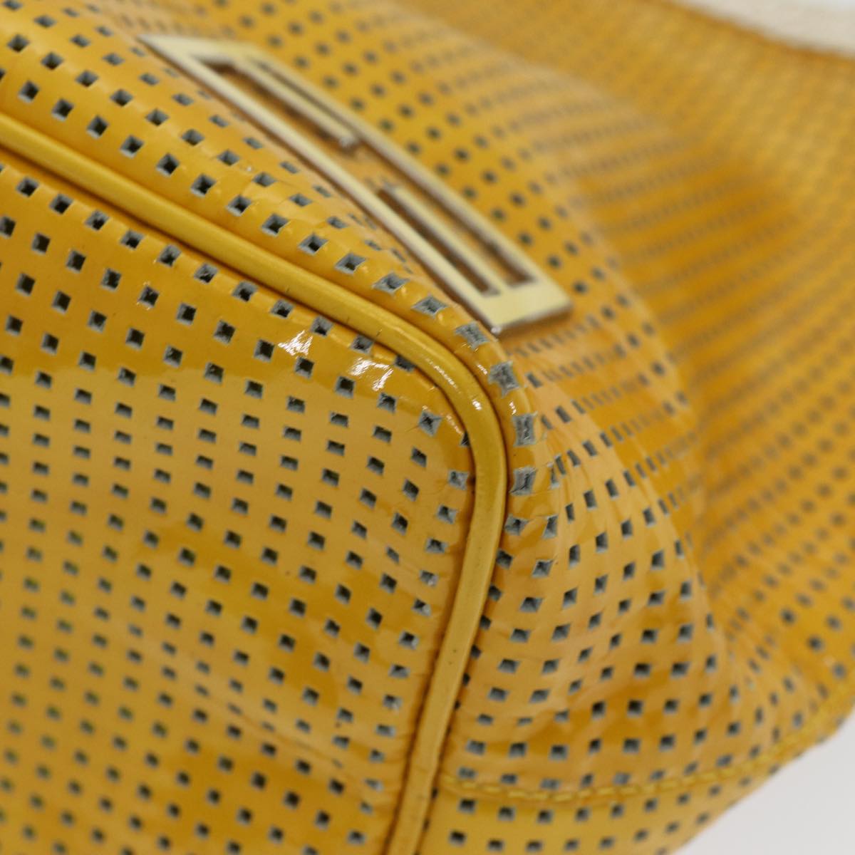 FENDI Hand Bag Enamel Yellow White Silver 85528