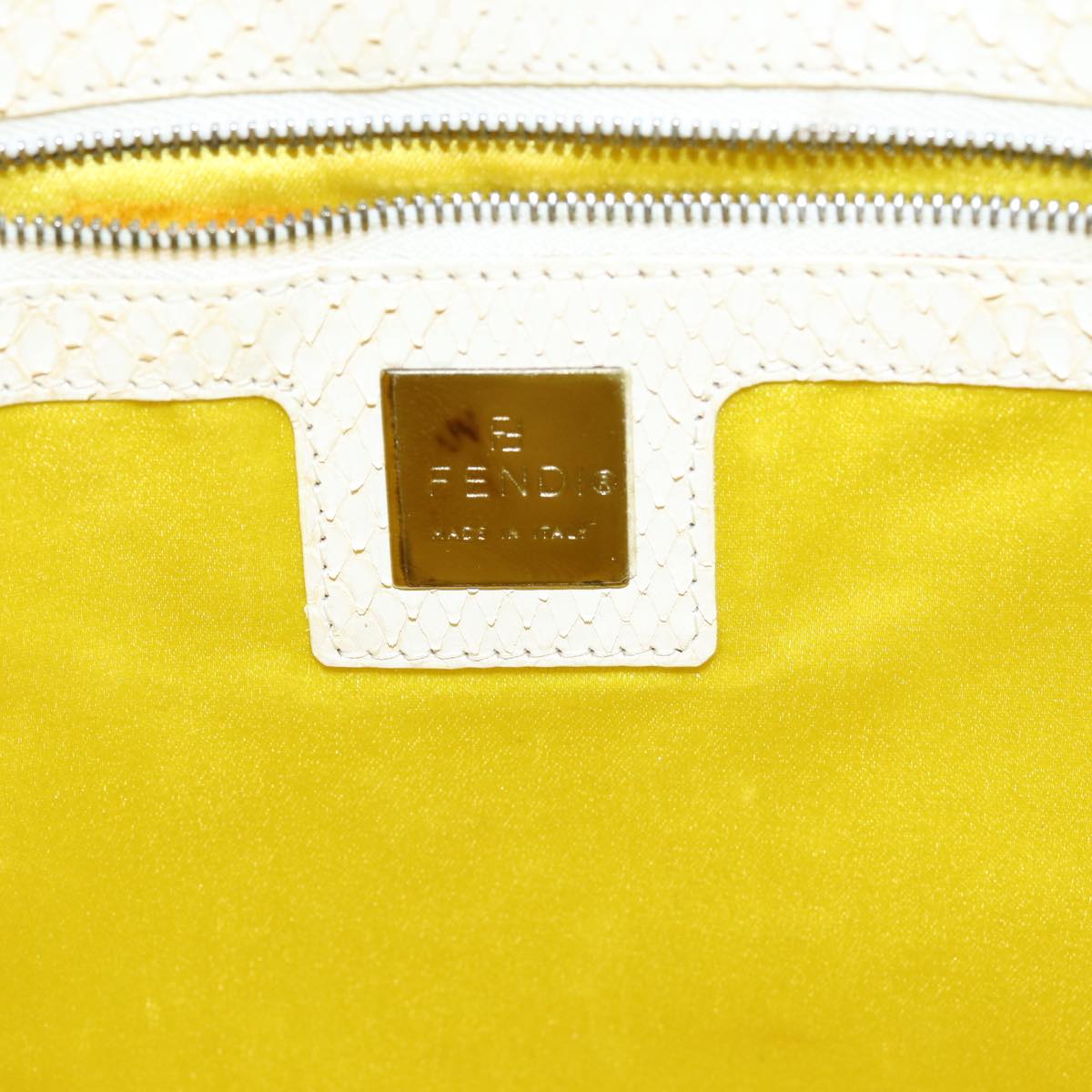 FENDI Hand Bag Enamel Yellow White Silver 85528