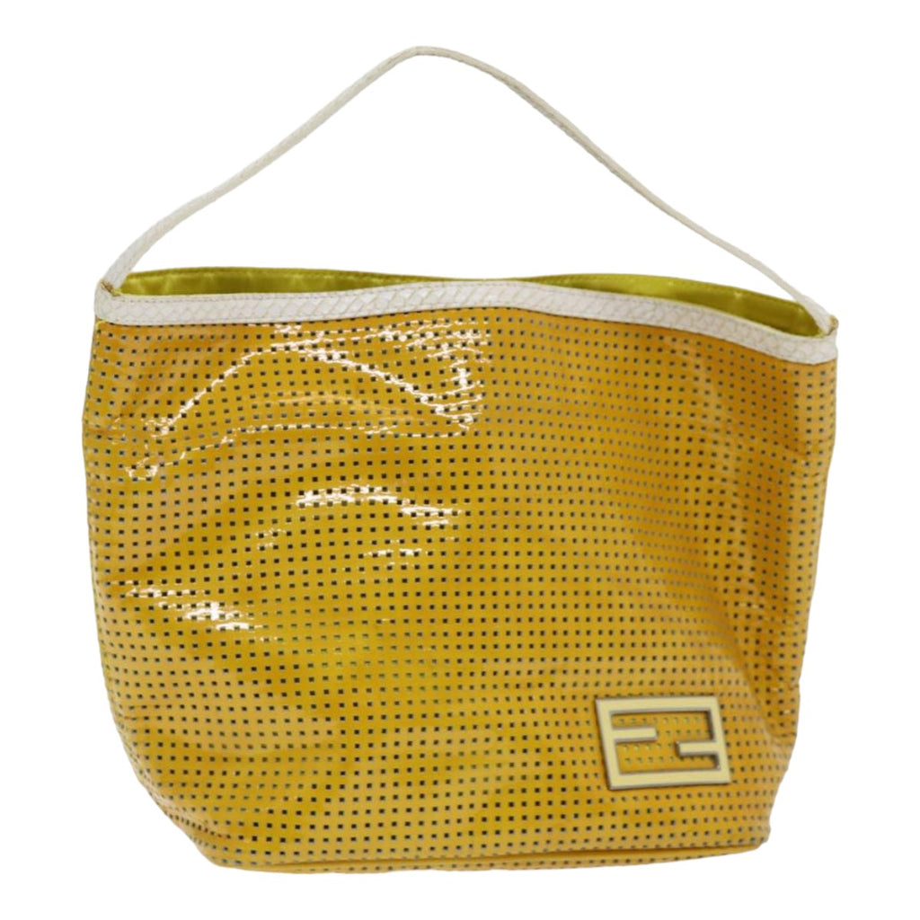 FENDI Hand Bag Enamel Yellow White Silver 85528
