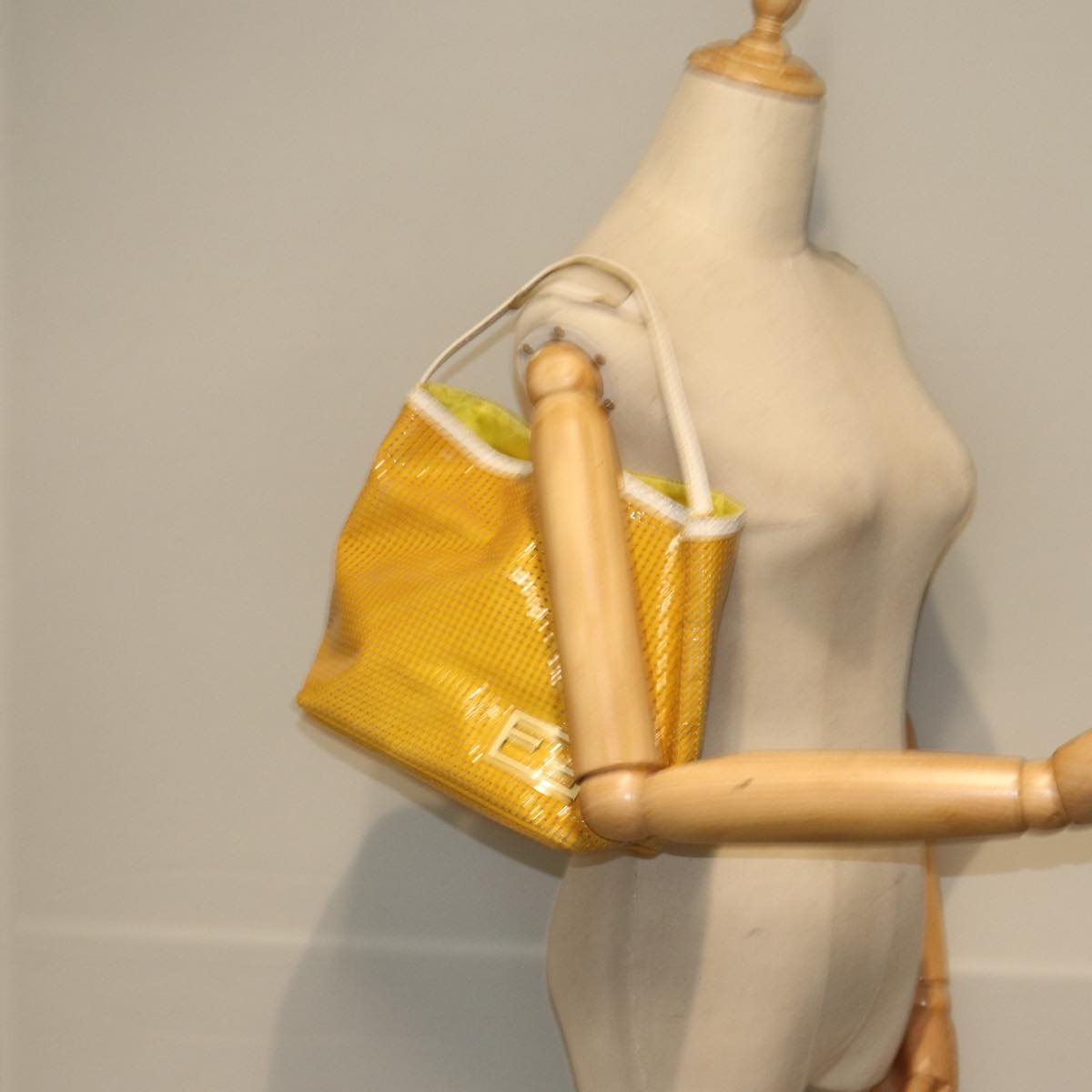 FENDI Hand Bag Enamel Yellow White Silver 85528