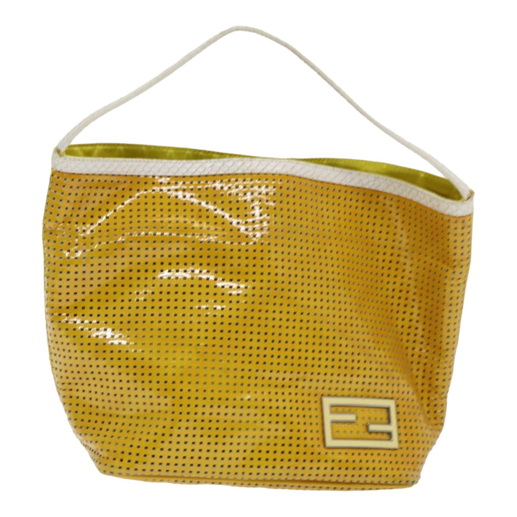 FENDI Hand Bag Enamel Yellow White Silver 85528