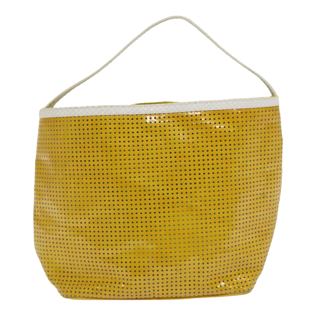 FENDI Hand Bag Enamel Yellow White Silver 85528