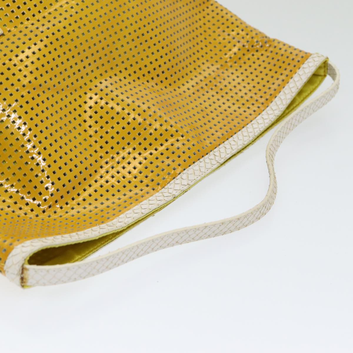 FENDI Hand Bag Enamel Yellow White Silver 85528