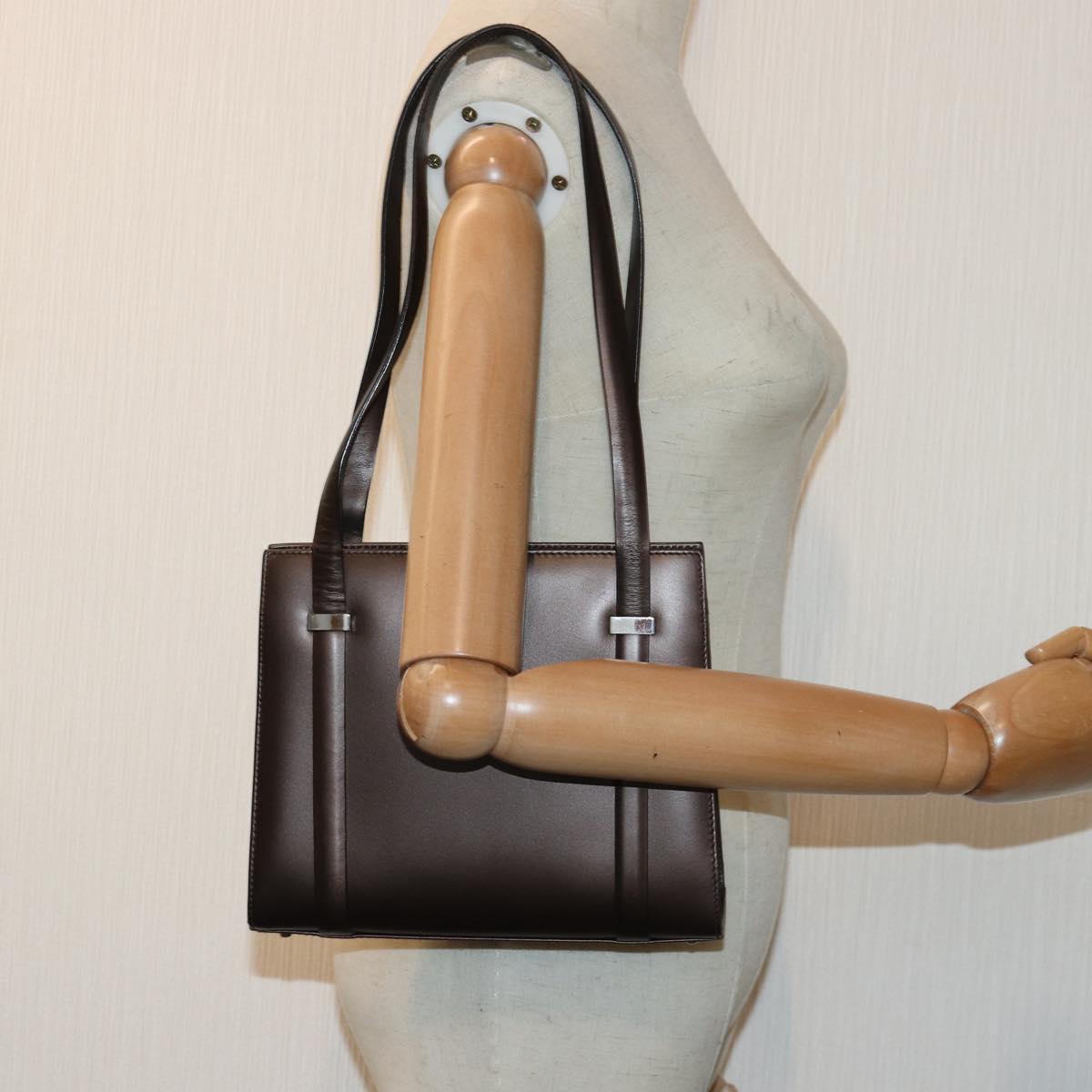 GUCCI Hand Bag Leather Brown Silver 007 2046 0268 85533