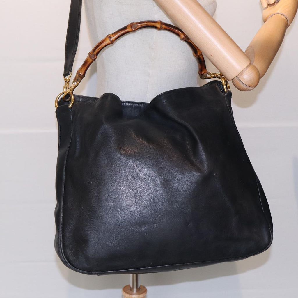 GUCCI Bamboo Hand Bag Leather Black 001 3754 1577 85536