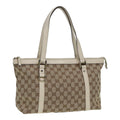 GUCCI GG Canvas Hand Bag Beige White gold 141470 85544