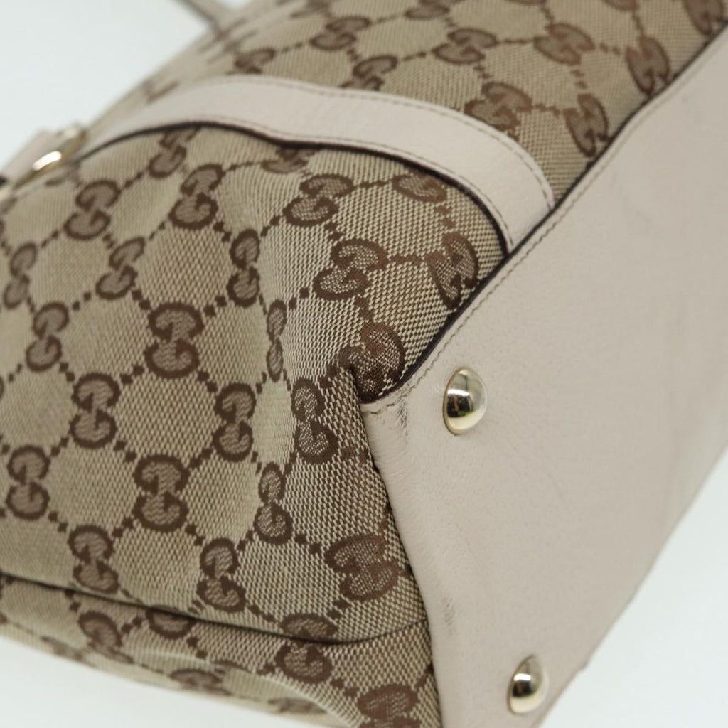 GUCCI GG Canvas Hand Bag Beige White gold 141470 85544