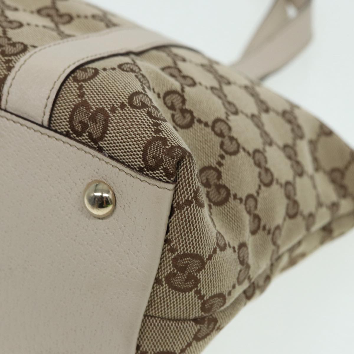 GUCCI GG Canvas Hand Bag Beige White gold 141470 85544