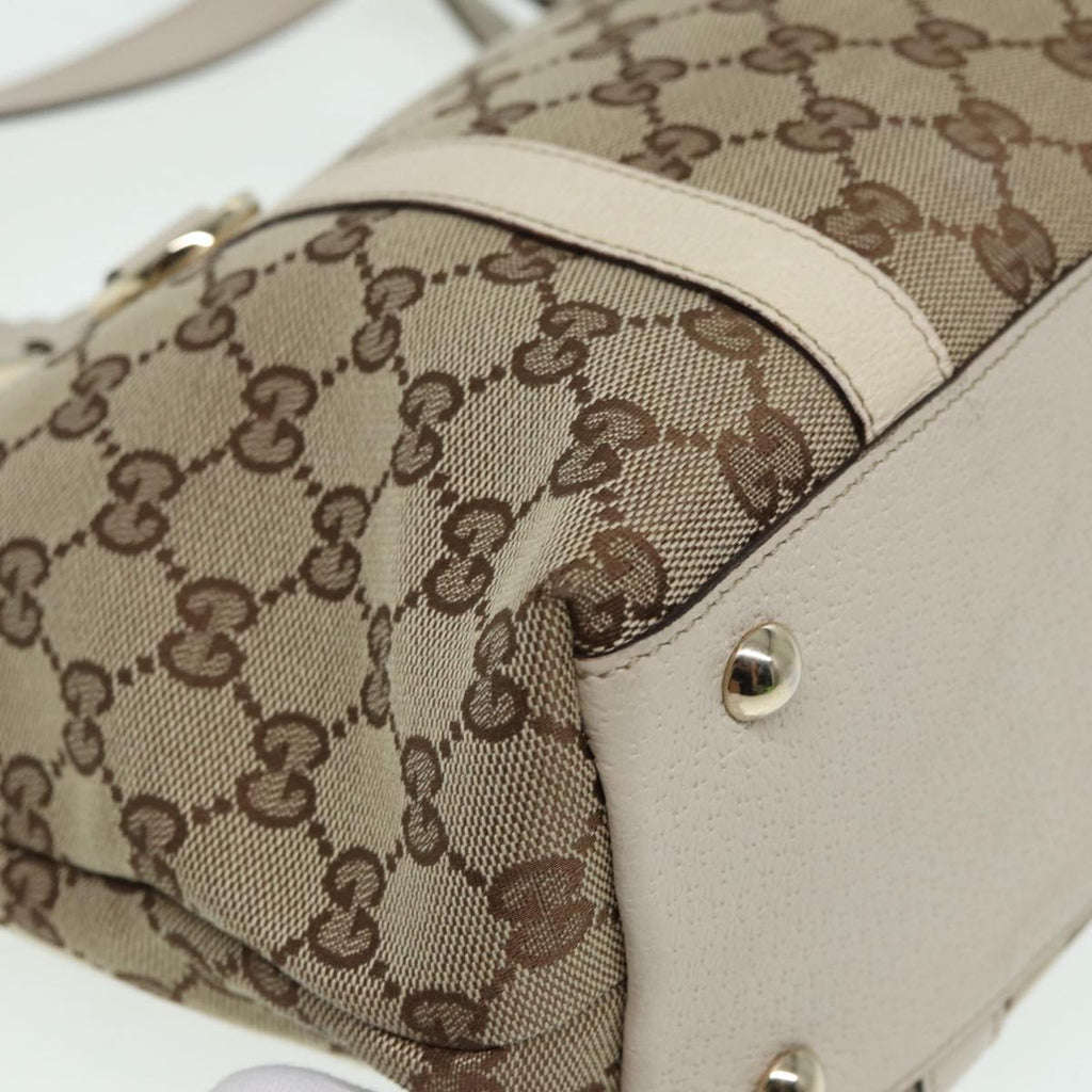 GUCCI GG Canvas Hand Bag Beige White gold 141470 85544