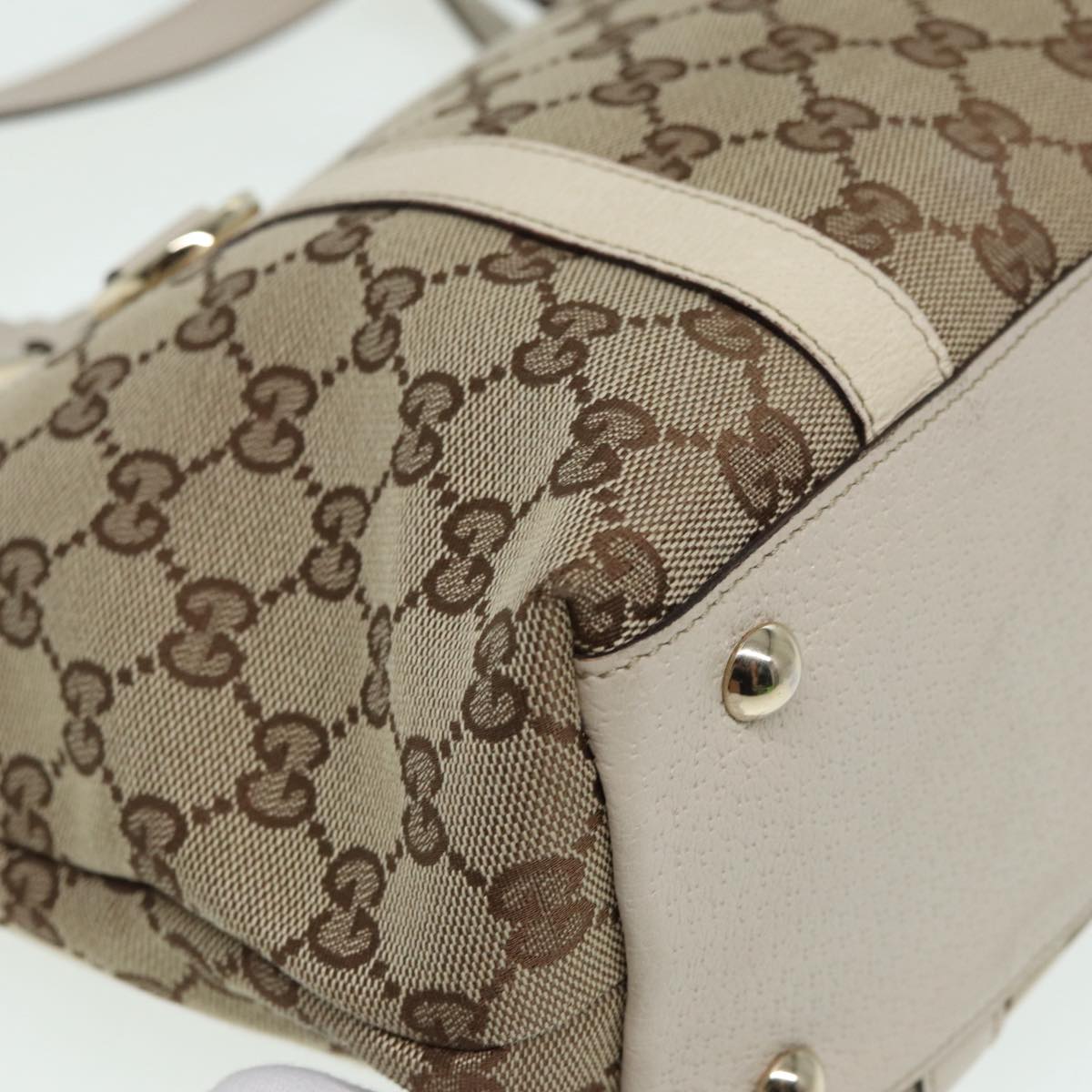 GUCCI GG Canvas Hand Bag Beige White gold 141470 85544