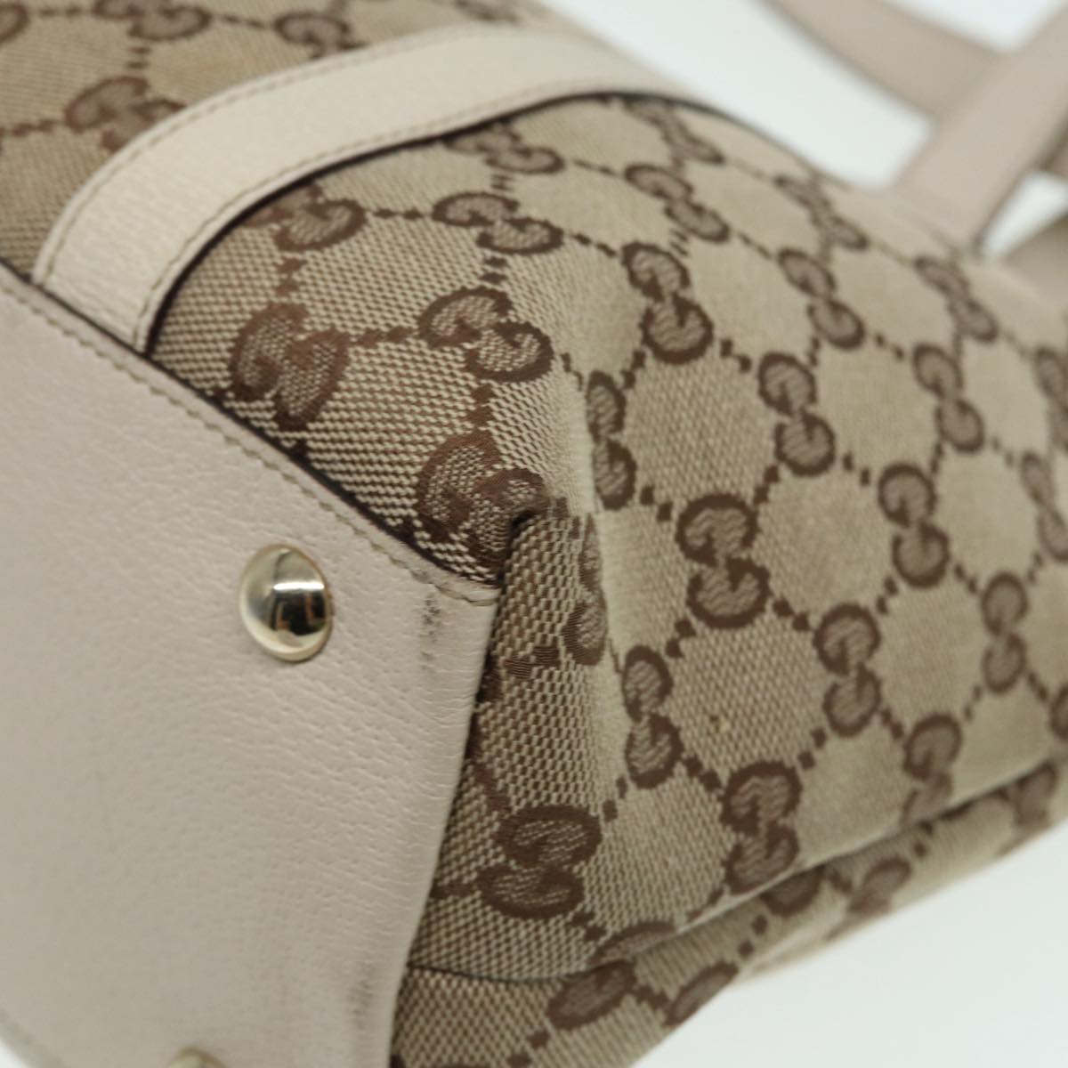 GUCCI GG Canvas Hand Bag Beige White gold 141470 85544