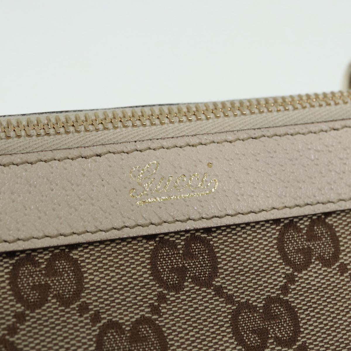 GUCCI GG Canvas Hand Bag Beige White gold 141470 85544