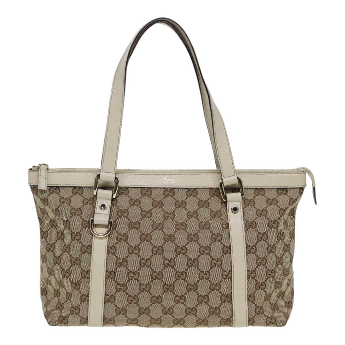 GUCCI GG Canvas Hand Bag Beige White gold 141470 85544