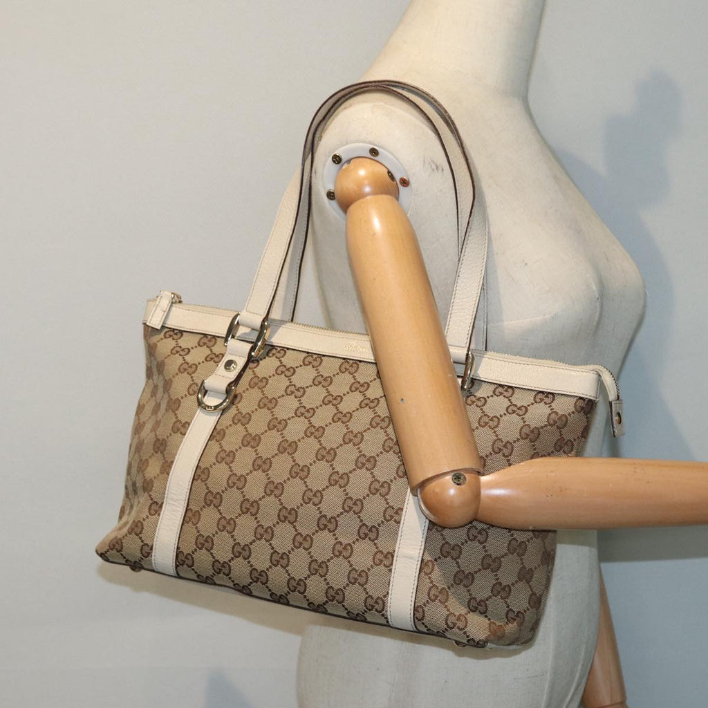 GUCCI GG Canvas Hand Bag Beige White gold 141470 85544
