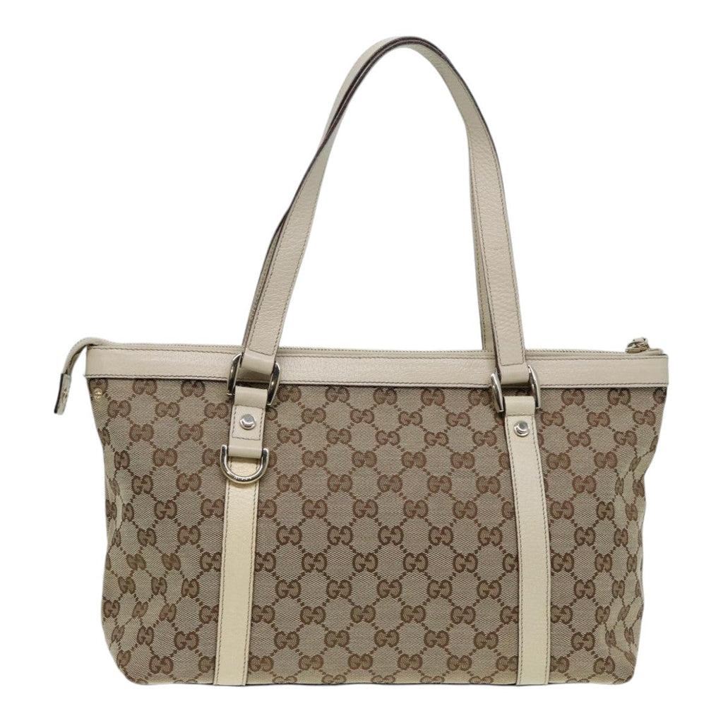 GUCCI GG Canvas Hand Bag Beige White gold 141470 85544