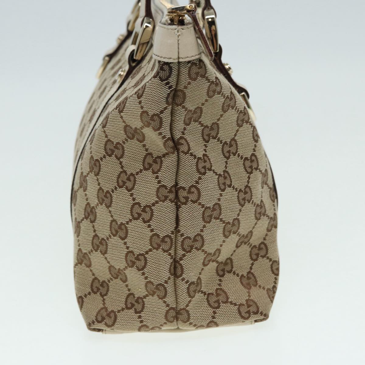 GUCCI GG Canvas Hand Bag Beige White gold 141470 85544