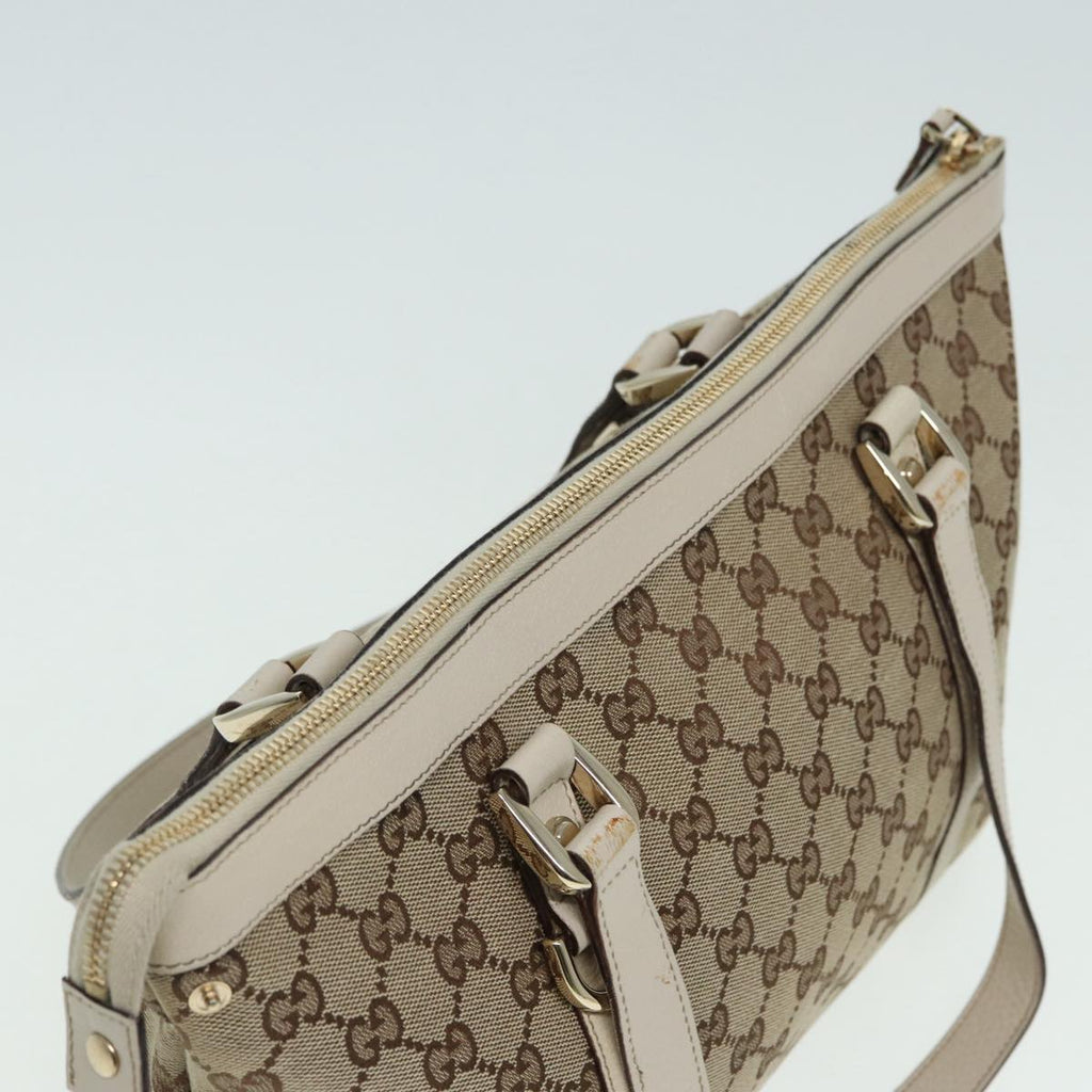 GUCCI GG Canvas Hand Bag Beige White gold 141470 85544