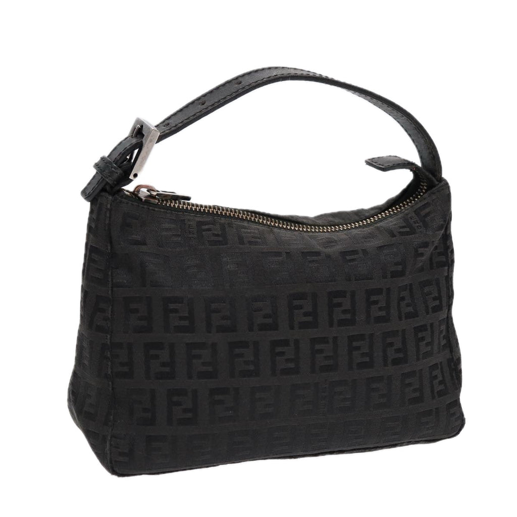 FENDI Zucchino Canvas Hand Pouch Black Silver 85554