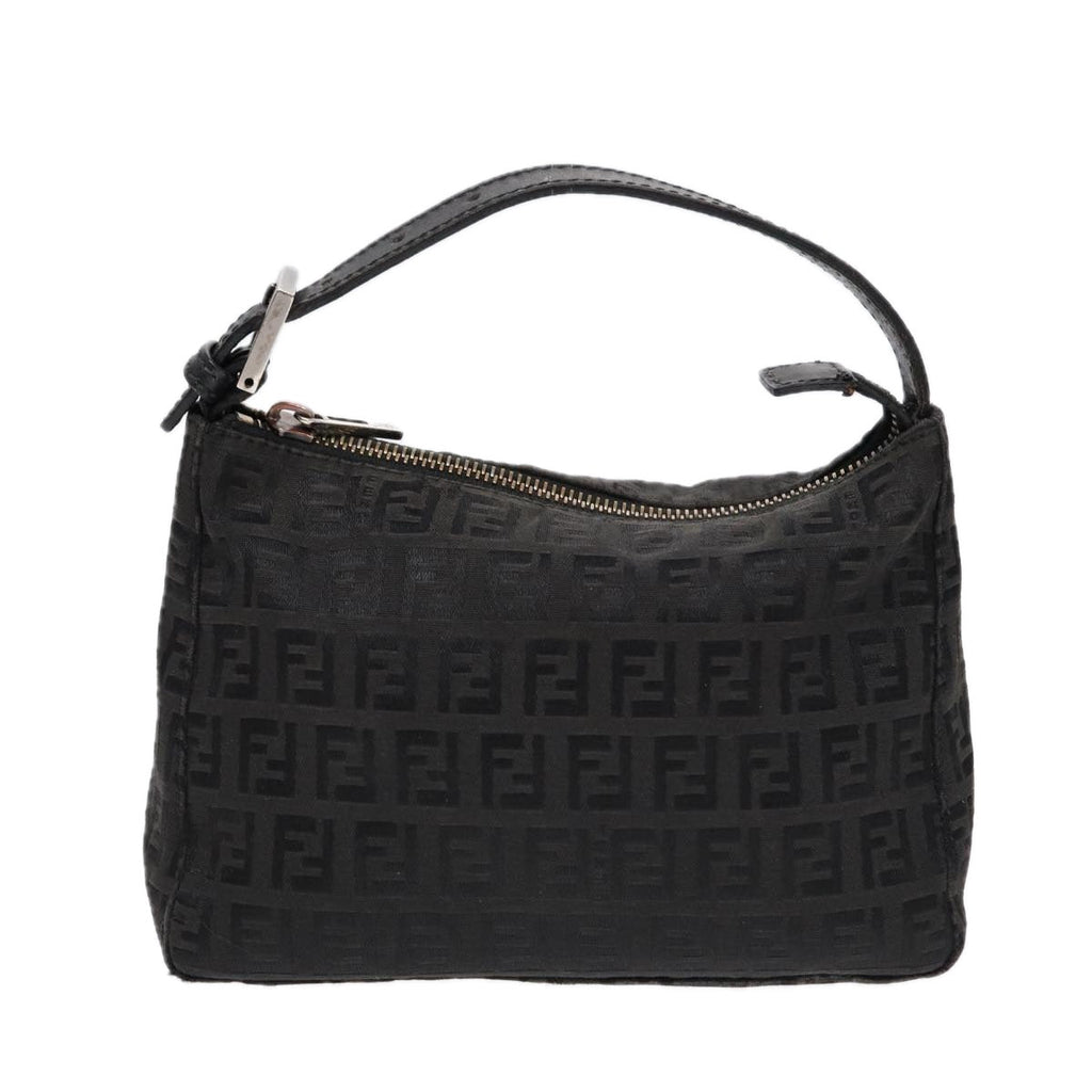 FENDI Zucchino Canvas Hand Pouch Black Silver 85554