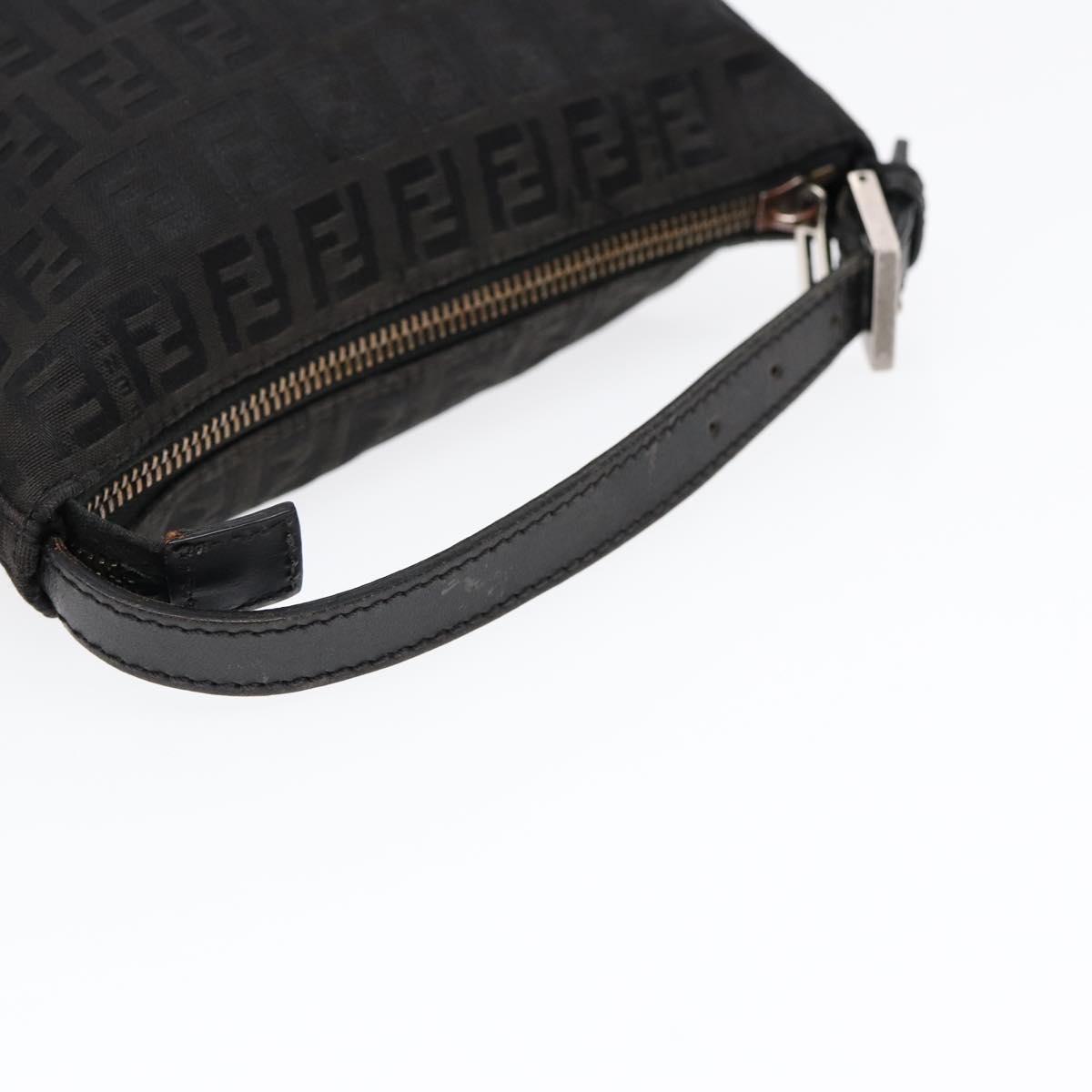 FENDI Zucchino Canvas Hand Pouch Black Silver 85554