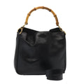 GUCCI Bamboo Hand Bag Leather 2way Black Gold 001 2113 1638 85616