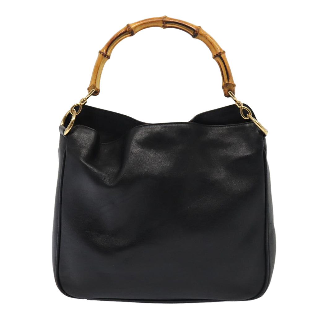 GUCCI Bamboo Hand Bag Leather 2way Black Gold 001 2113 1638 85616