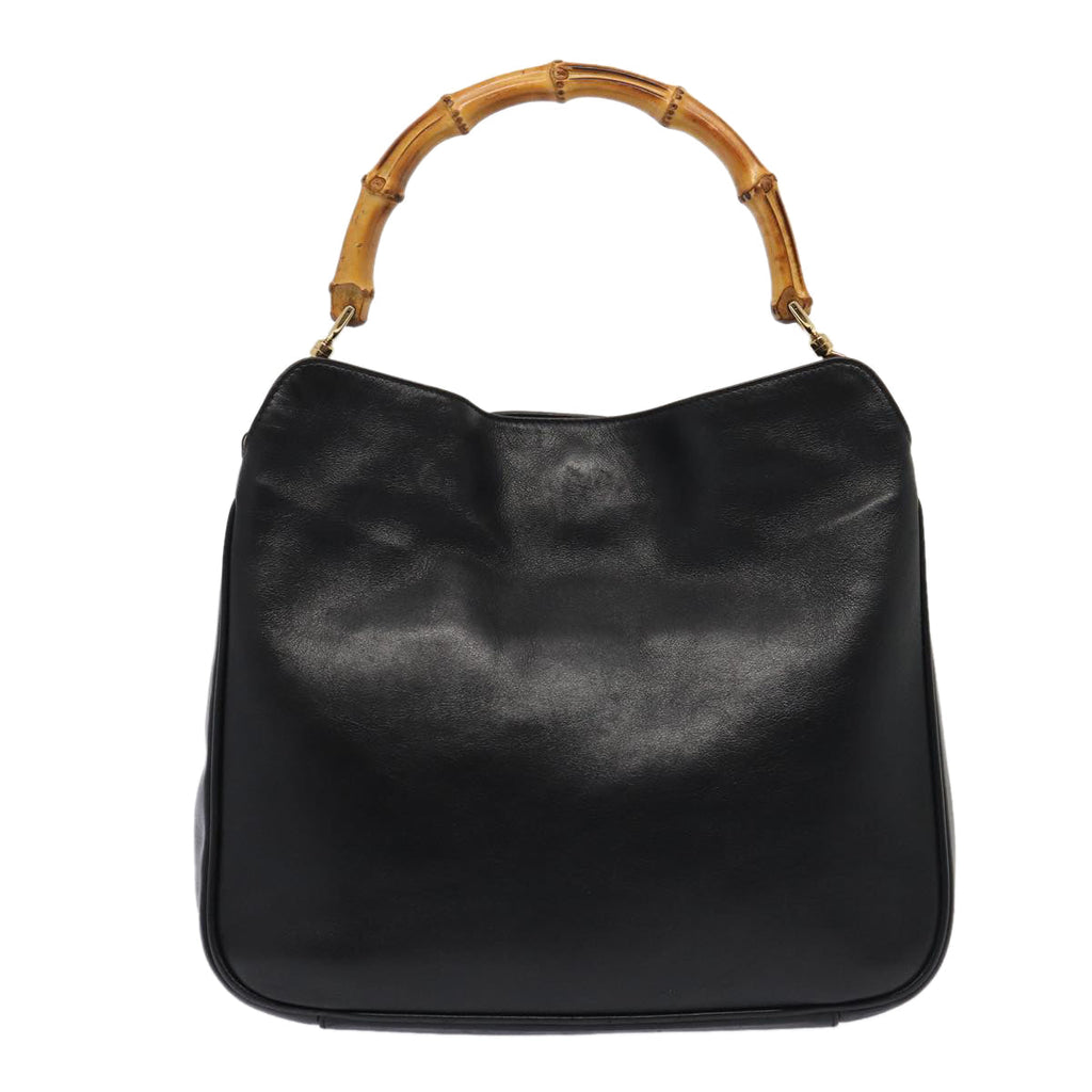 GUCCI Bamboo Hand Bag Leather 2way Black Gold 001 2113 1638 85616