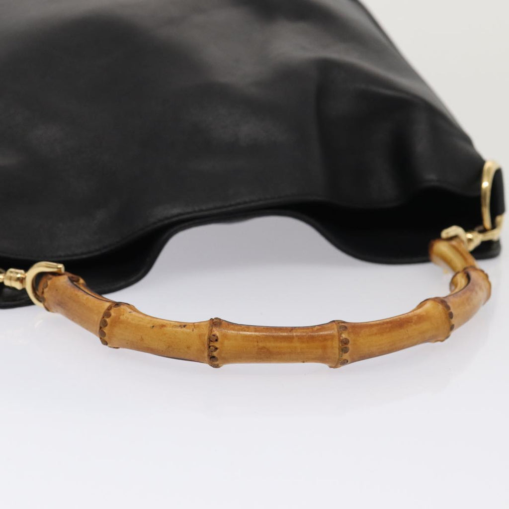 GUCCI Bamboo Hand Bag Leather 2way Black Gold 001 2113 1638 85616