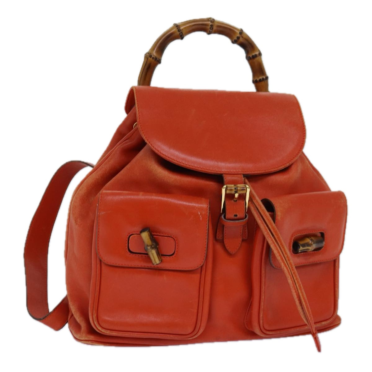 GUCCI Bamboo Backpack Leather Orange Gold 003 2058 0016 85617
