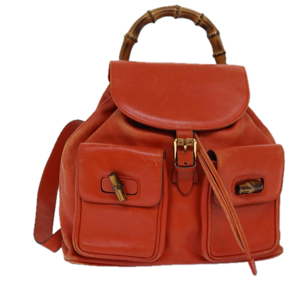 GUCCI Bamboo Backpack Leather Orange Gold 003 2058 0016 85617