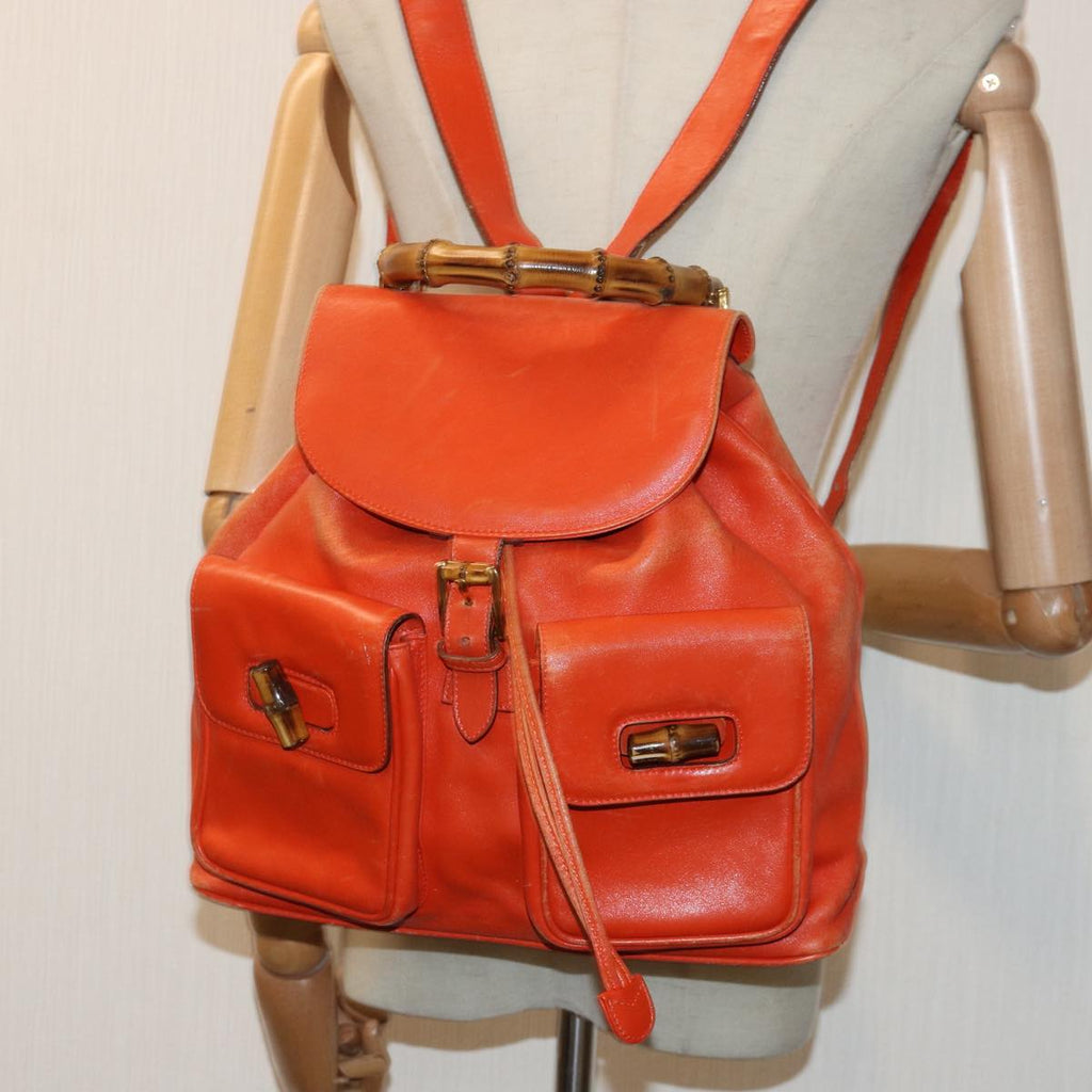 GUCCI Bamboo Backpack Leather Orange Gold 003 2058 0016 85617