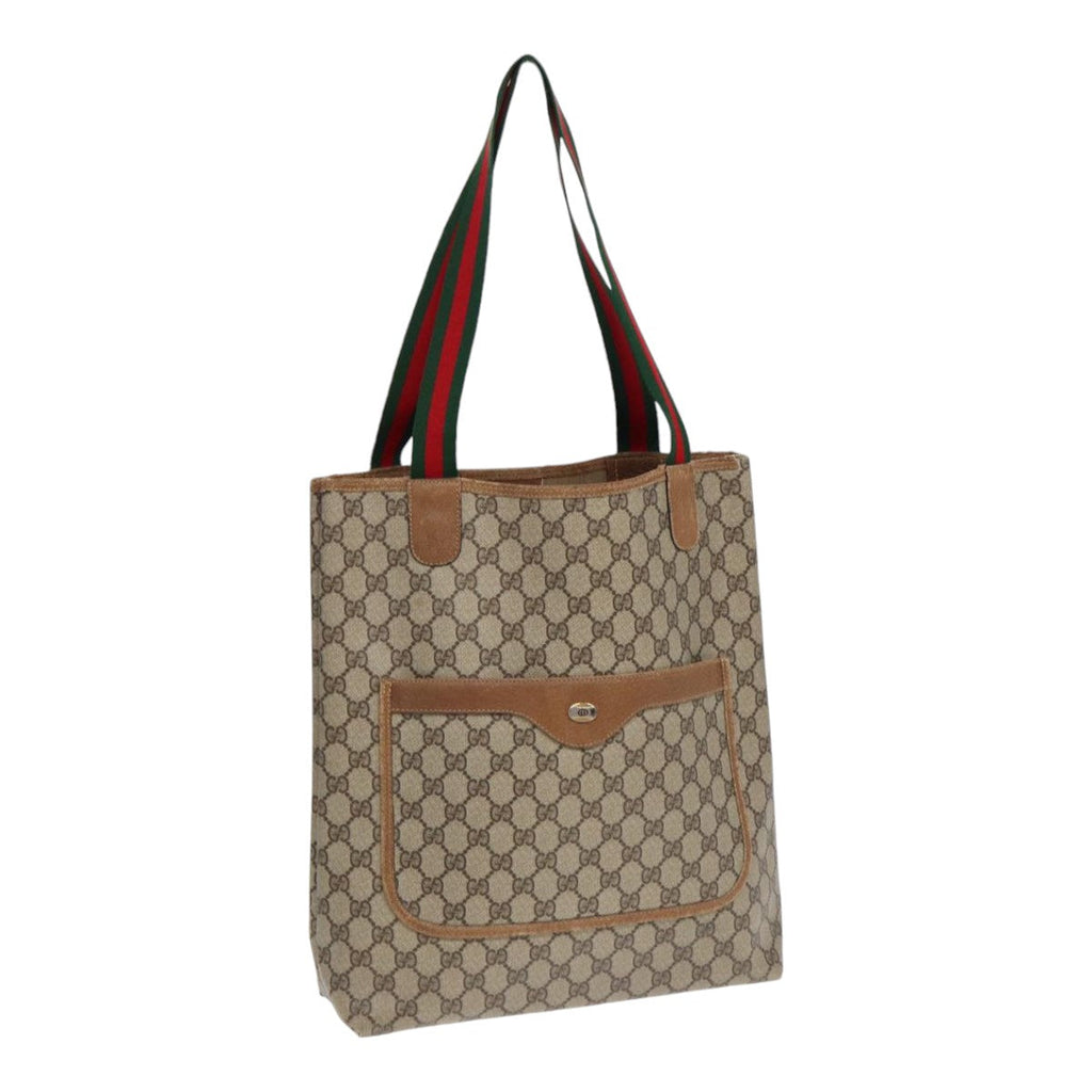 GUCCI GG Supreme Web Sherry Line Tote Bag PVC Beige Silver 39 02 003 85620