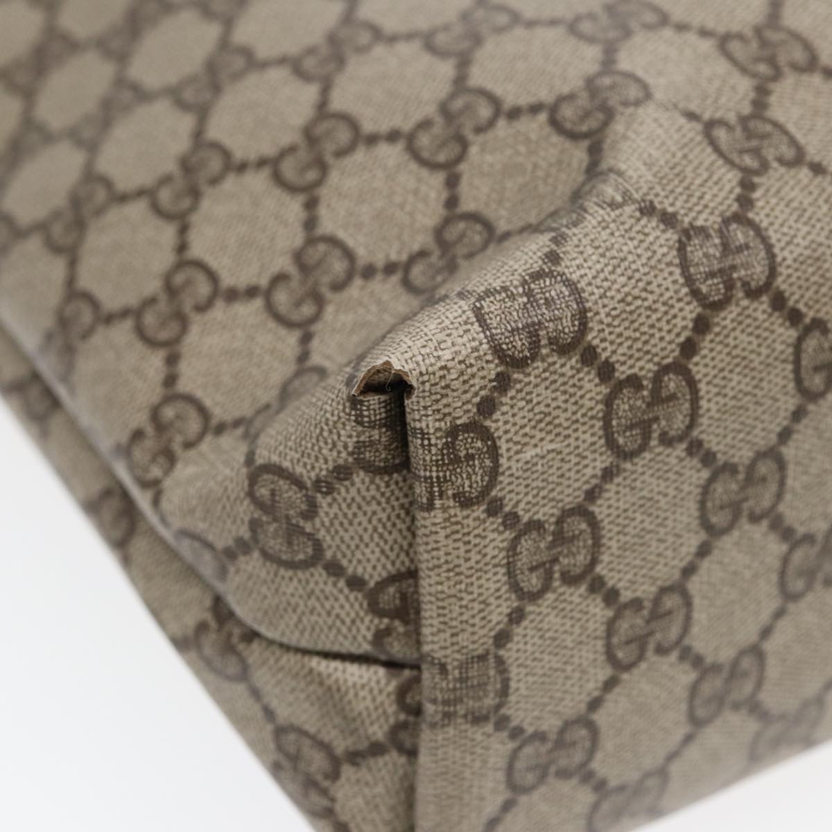 GUCCI GG Supreme Web Sherry Line Tote Bag PVC Beige Silver 39 02 003 85620