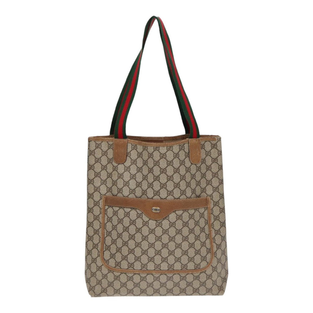 GUCCI GG Supreme Web Sherry Line Tote Bag PVC Beige Silver 39 02 003 85620