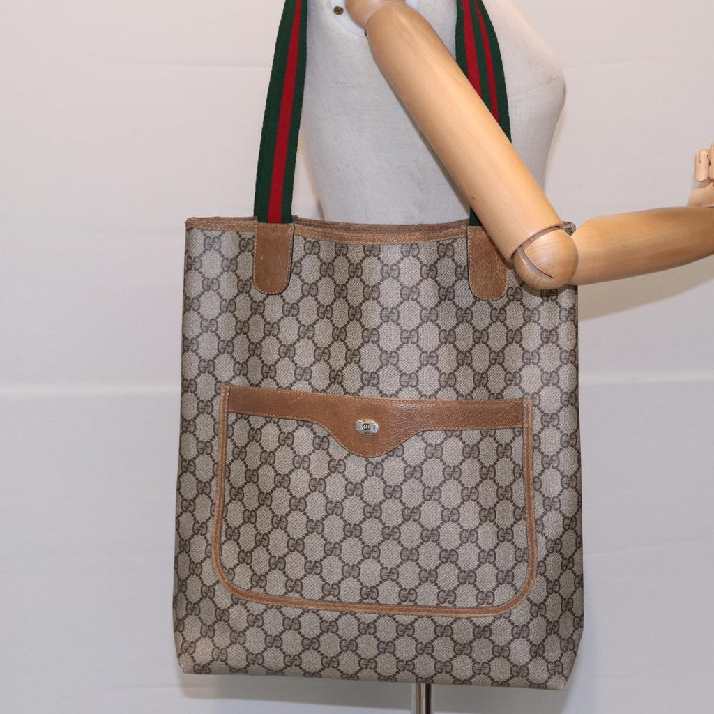 GUCCI GG Supreme Web Sherry Line Tote Bag PVC Beige Silver 39 02 003 85620