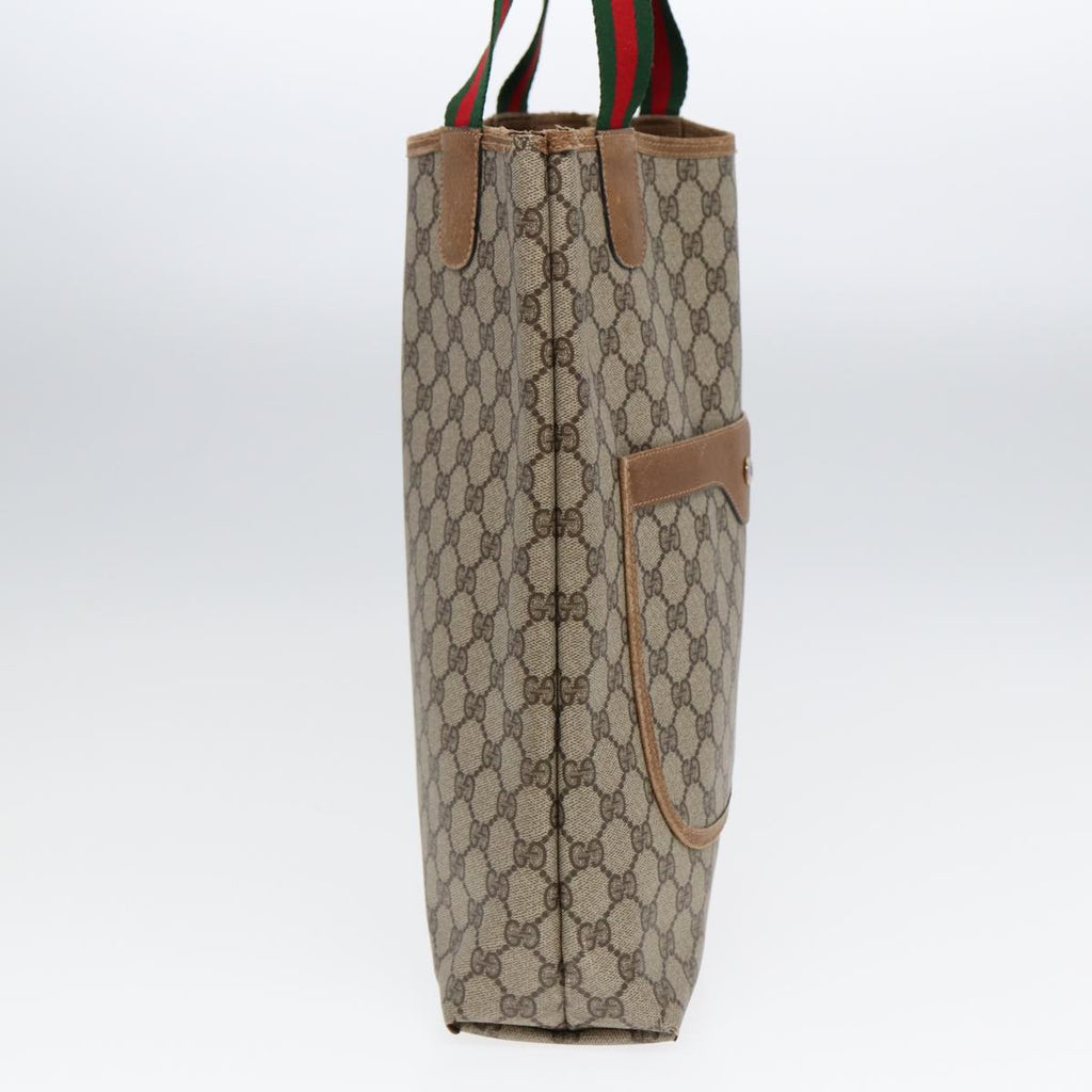 GUCCI GG Supreme Web Sherry Line Tote Bag PVC Beige Silver 39 02 003 85620