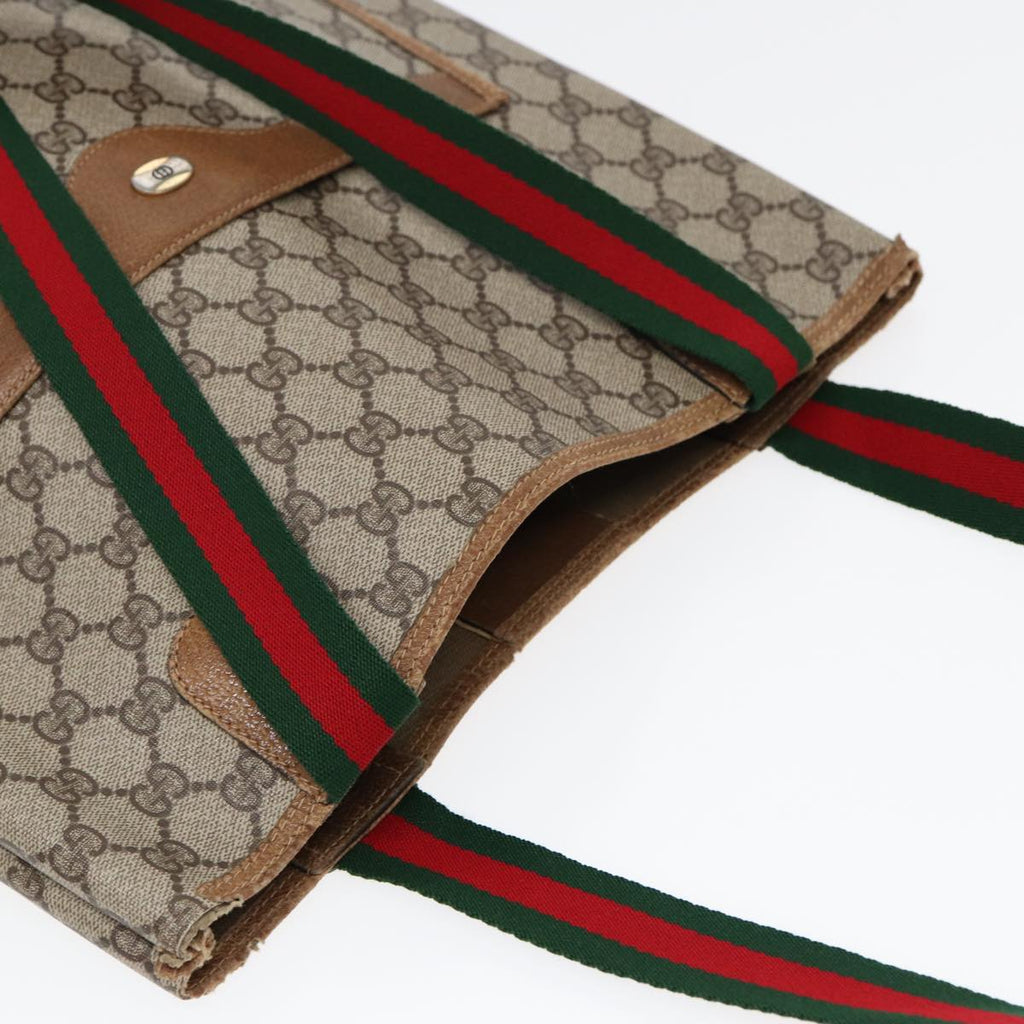 GUCCI GG Supreme Web Sherry Line Tote Bag PVC Beige Silver 39 02 003 85620