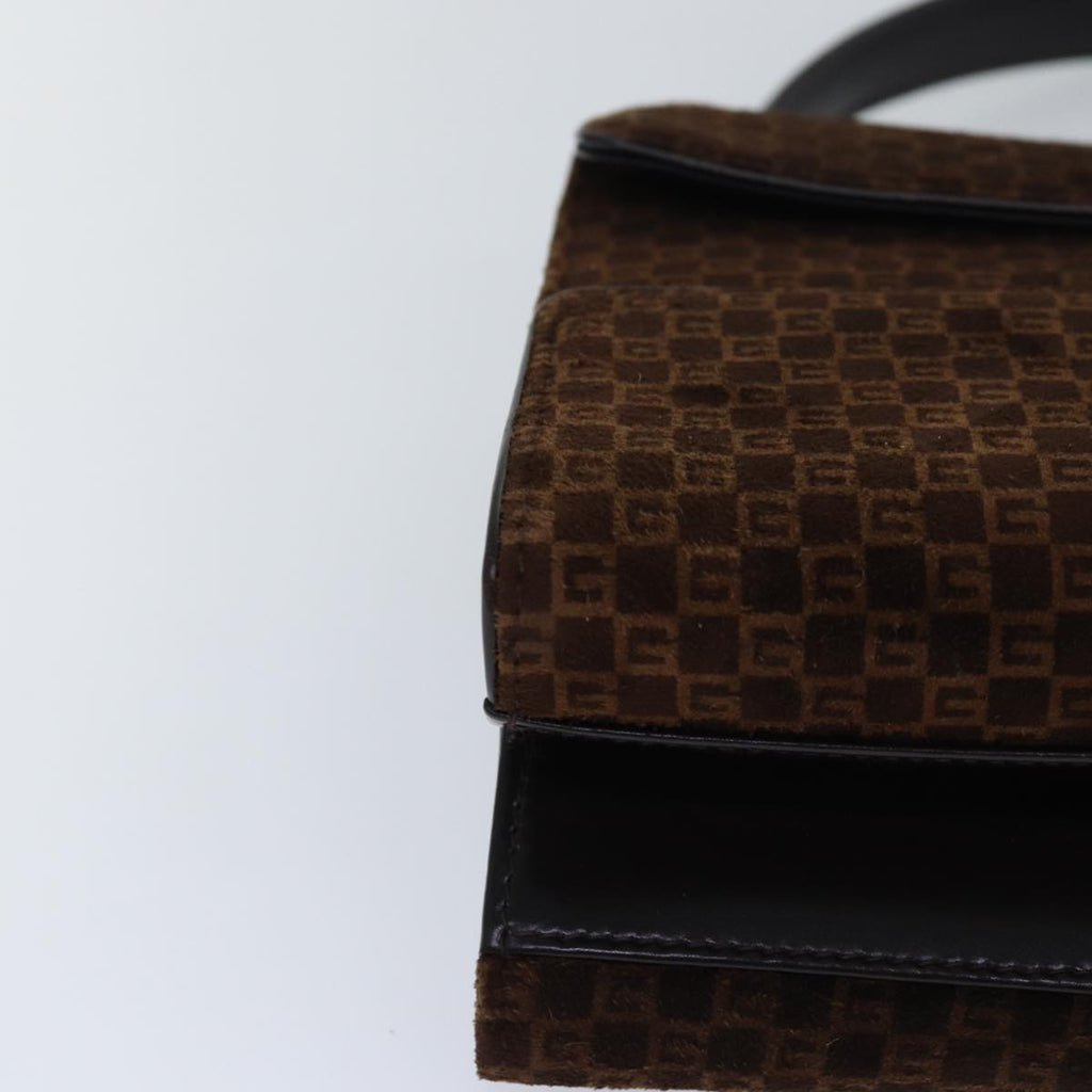 GUCCI Hand Bag Suede Brown Gold 85683