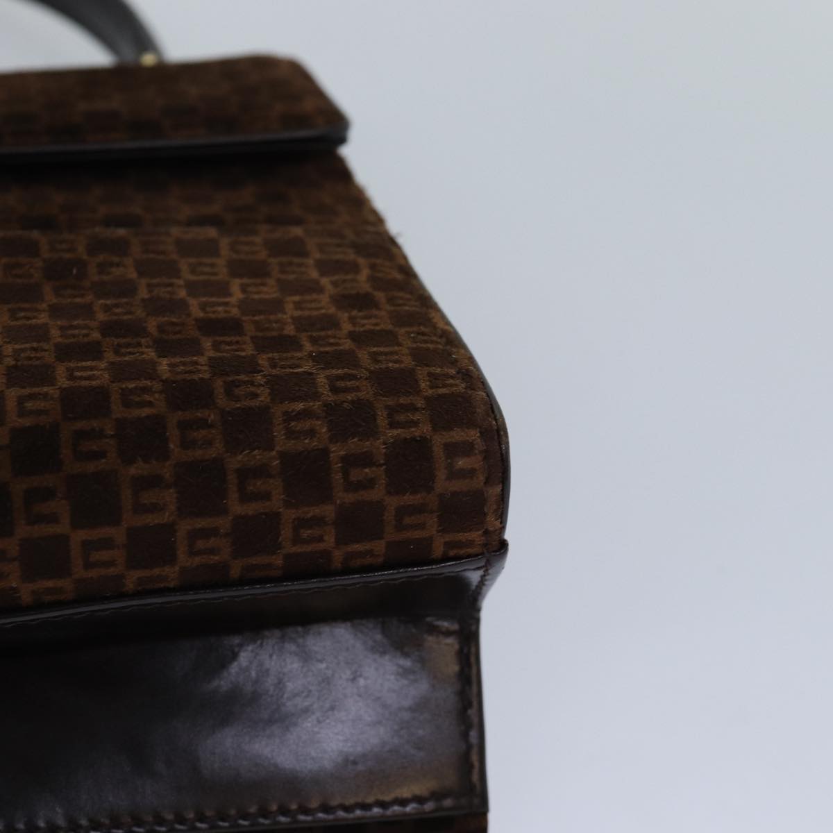 GUCCI Hand Bag Suede Brown Gold 85683