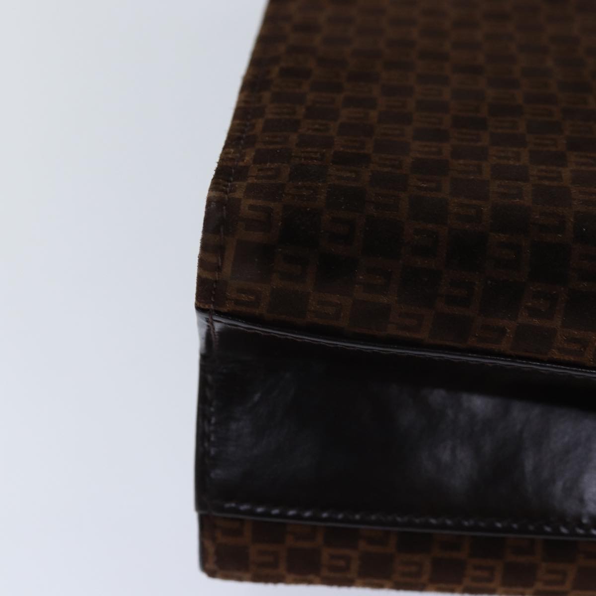 GUCCI Hand Bag Suede Brown Gold 85683