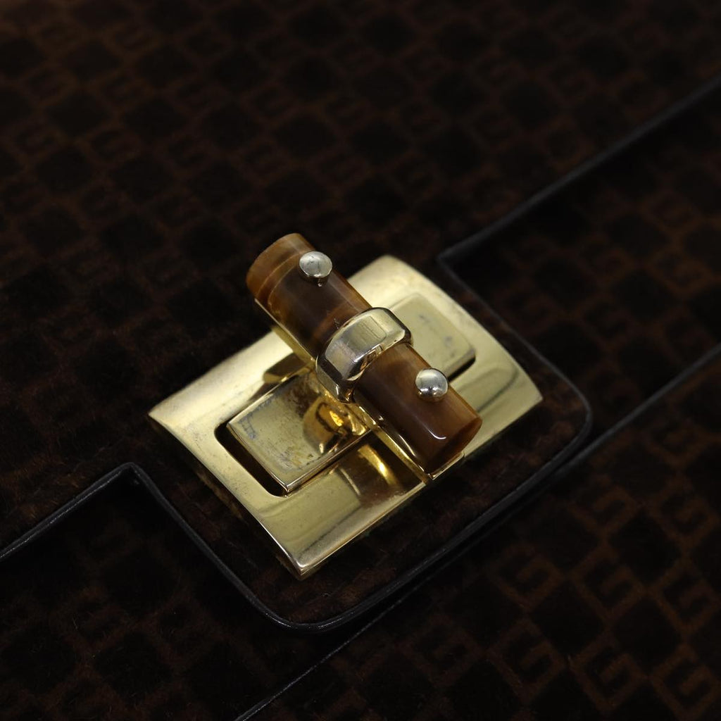 GUCCI Hand Bag Suede Brown Gold 85683