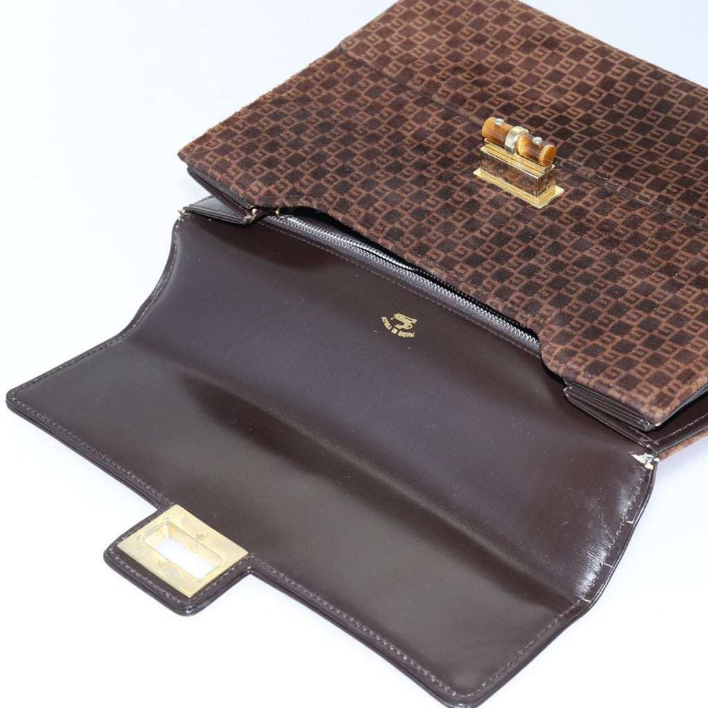 GUCCI Hand Bag Suede Brown Gold 85683