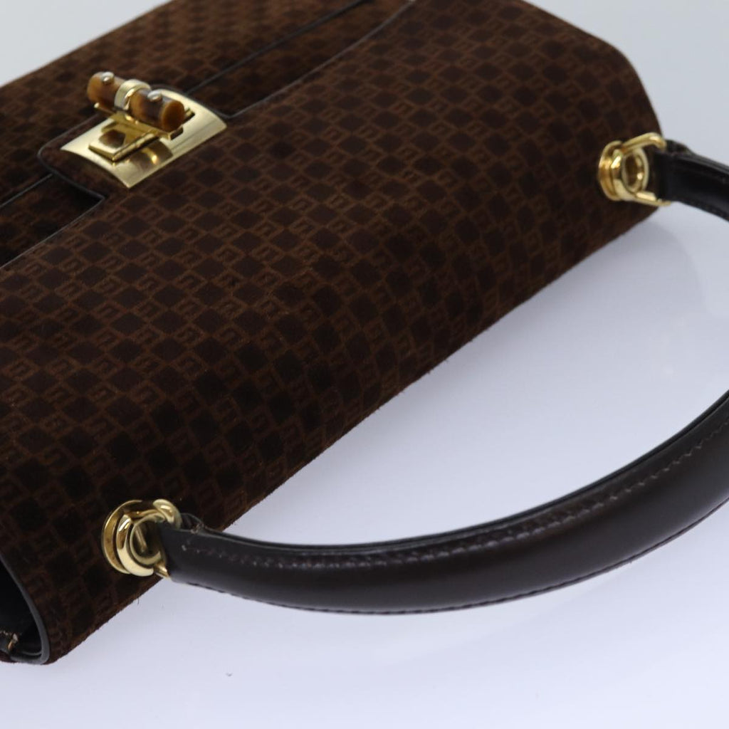 GUCCI Hand Bag Suede Brown Gold 85683